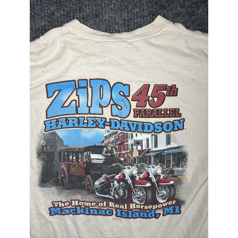Harley Davidson Mackinac Island Michigan Zips Mens Shirt 2013 Distressed Sz L‎